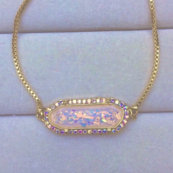 Iridescent Opal + Aurora Borealis Crystal Halo Gold Boho Bracelet - Picture 6 of 7